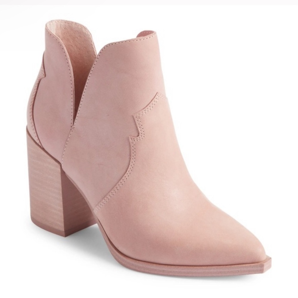 Steve Madden Chaya Pointed Toe Pink Booties Size 8.5 Chunky Block Heel Western